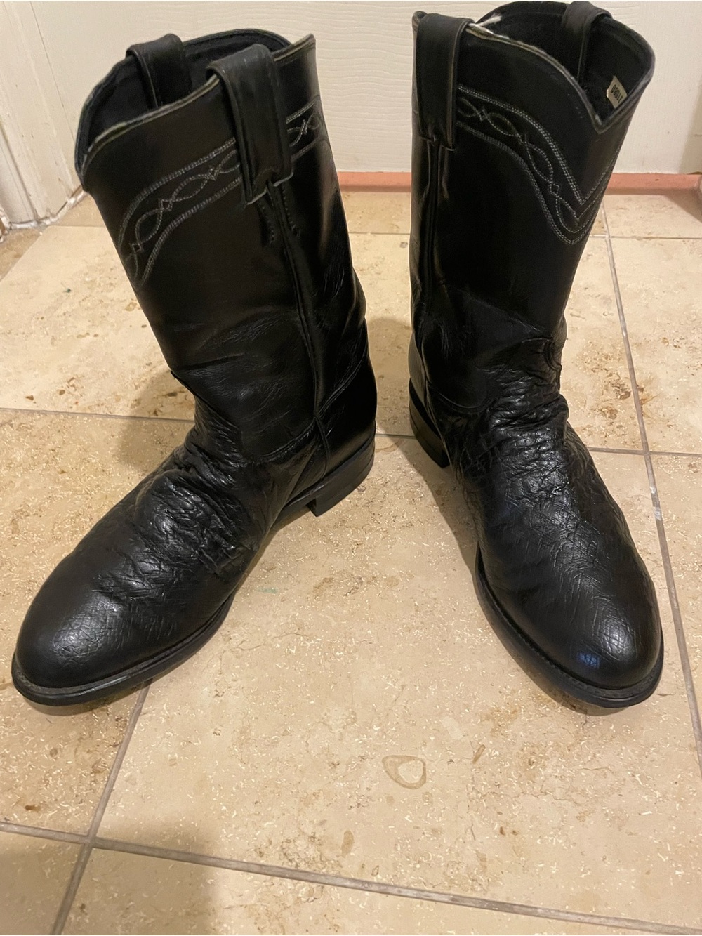 Justin 9D Black Ostrich Cowboy Boots